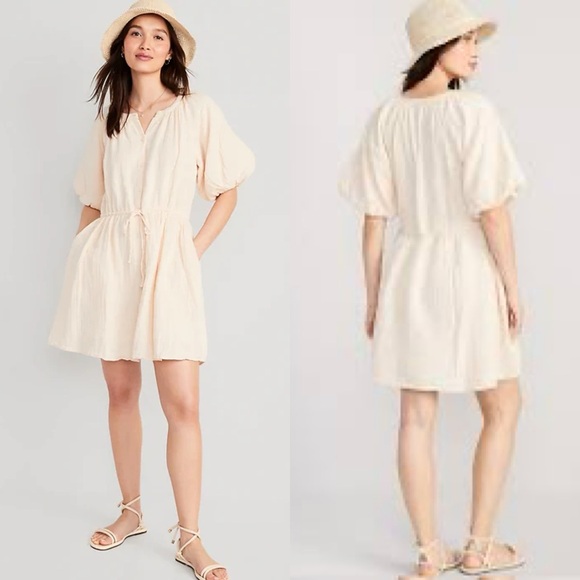 Old Navy Dresses & Skirts - Old Navy Waist-Defined Puff-Sleeve Mini Dress Large NWT